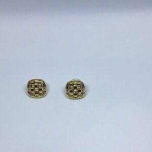 Gold in Color Vintage Square Earrings with Geometric Pattern